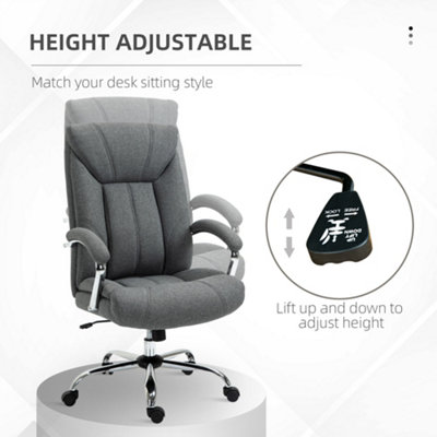 Vinsetto High Back Home Office Chair Swivel Linen Fabric Desk Armchair, Grey