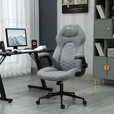 Vinsetto High-Back Office Chair – Adjustable Height, Swivel Wheels, Grey Polyester Seat, Steel Frame, 120kg Capacity