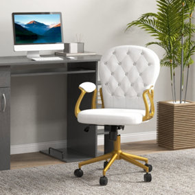 Vinsetto Home Office Chair Button Tufted Desk Chair with Swivel Wheels White