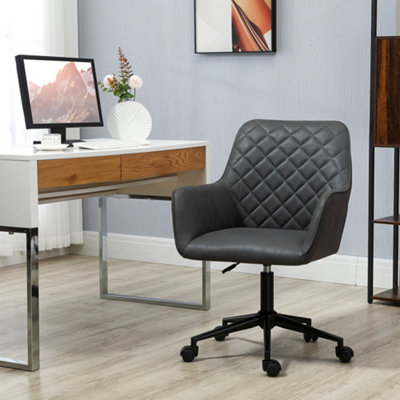 Vinsetto Home Office Chair Leather-Feel Fabric Swivel Chair with Armrests Grey