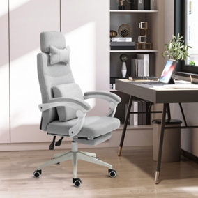 Vinsetto Home Office Chair w/ Manual Footrest Recliner Padded Adjustable Grey