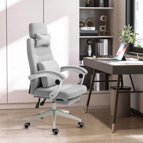 Vinsetto Home Office Chair w/ Manual Footrest Recliner Padded Modern Adjustable Swivel Seat Grey