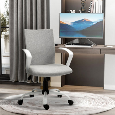 Vinsetto Home Office Linen Chair Swivel Computer Desk Task Chair, Light Grey