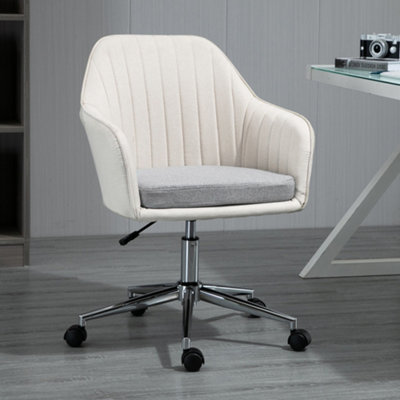 Vinsetto Leisure Office Chair Linen Fabric Swivel Scallop Shape Computer Desk Chair Home Study Bedroom with Wheels, Beige