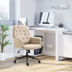 Vinsetto Linen Office Swivel Chair Mid Back Computer Desk Chair with Adjustable Seat, Arm - Beige