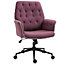 Vinsetto Linen Office Swivel Chair Mid Back Computer Desk with Adjustable Seat, Arm - Purple