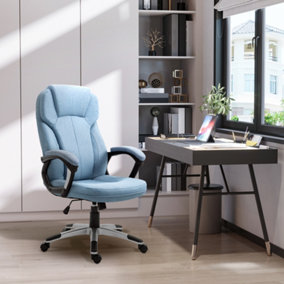 Vinsetto Linen Padded Ergonomic Office Chair w/ Swivel Adjustable Seat High Back Armrests Headrest Stylish Work Seat Rocking Blue
