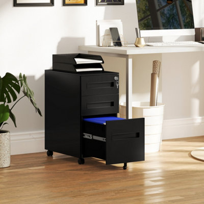 Vinsetto Lockable Mobile Filing Cabinet w/ 3 Drawers 30 x 43.5 x 60 cm ...