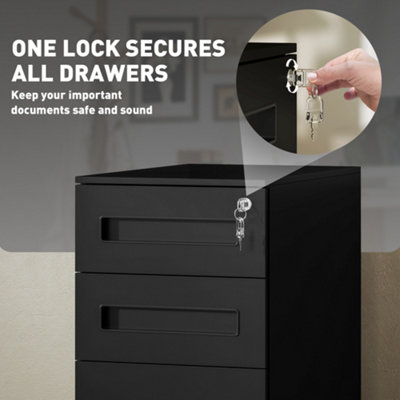 Vinsetto Lockable Mobile Filing Cabinet w/ 3 Drawers 30 x 43.5 x 60 cm ...