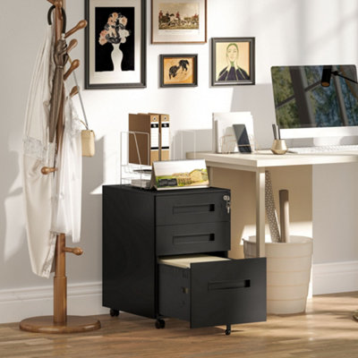 Vinsetto Lockable Mobile Filing Cabinet w/ 3 Drawers 39 x 48 x 60 cm Black