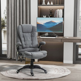Vinsetto Massage Office Chair 130 degree Recliner Ergonomic Gaming Seven Point Heated Home Padded Linen Fabric Grey