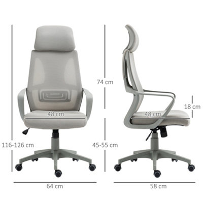 Vinsetto Mesh Back Office Chair w/ Adjustable Height Padded Headrest Grey