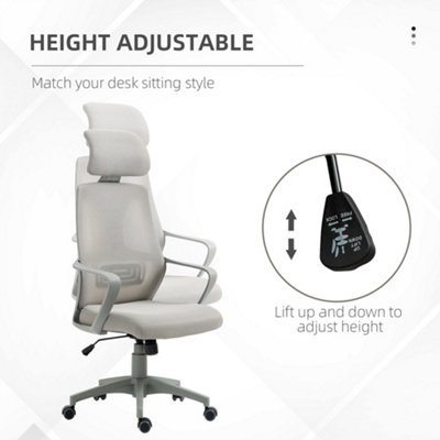 Vinsetto Mesh Back Office Chair w/ Adjustable Height Padded Headrest Grey