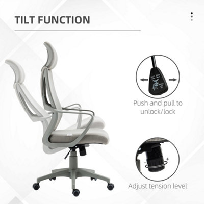 Vinsetto Mesh Back Office Chair w/ Adjustable Height Padded Headrest Grey