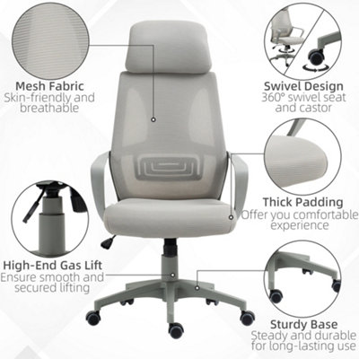 Vinsetto Mesh Back Office Chair w/ Adjustable Height Padded Headrest Grey