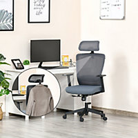 Vinsetto Mesh Home Office Chair with Lumbar Back Support, Coat Hanger Swivel Task Recliner, Blue Grey