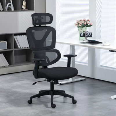 Vinsetto Mesh Office Chair, High-Back Swivel Desk Chair with Lumbar  Support, Padded Seat, Adjustable Height and Headrest Black | DIY at B&Q