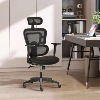 Vinsetto Mesh Office Chair, High-Back Swivel Desk Chair with Lumbar Support, Padded Seat, Adjustable Height and Headrest Black