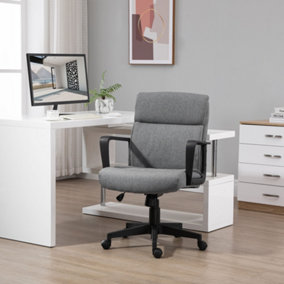 Vinsetto Mid Back Office Chair Height Adjustable Linen Fabric Task Chair with Ergonomic Line Wide Seat, Thick Padding