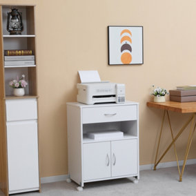 Vinsetto Mobile Printer Stand w/ Storage Shelf Universal Wheels for Home White