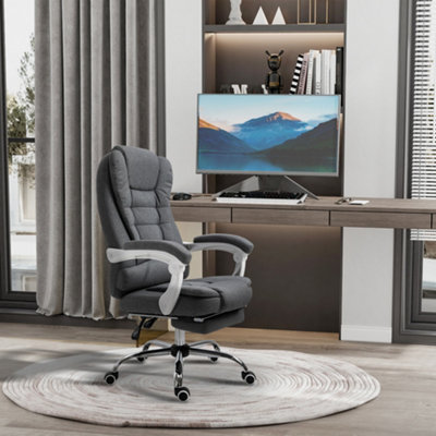 Vinsetto 360° Swivel Executive Home Office Chair Adjustable Height Linen  Style Fabric Recliner with Retractable Footrest and Double Padding, Gray