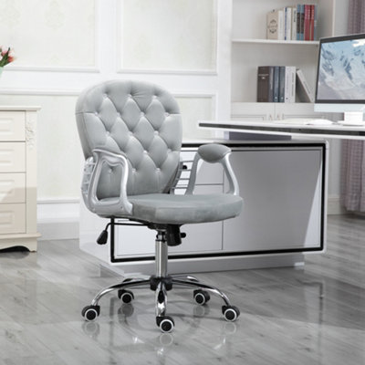 Vinsetto Office Chair Ergonomic 360 degree Swivel Diamante Tufted Home Work Velour Padded Base 5 Castor Wheels Grey