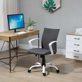 Vinsetto Office Chair Linen Swivel Computer Desk Home Study Task with Wheels, Arm, Adjustable Height, Charcoal Grey
