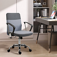 Vinsetto Office Chair Linen Swivel Desk Chair Home Study Rocker w/ Wheel, Grey