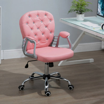 Vinsetto Office Chair PU Diamante Padded Ergonomic 360 Degree Swivel Pink