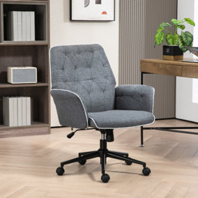 Vinsetto Office Chair Task Adjustable Height Mid Back Armrest Tilt Linen Grey