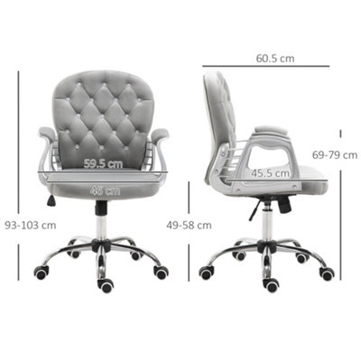Vinsetto Office Chair Velour Diamond Tufted Padded Ergonomic 360 Swivel Grey