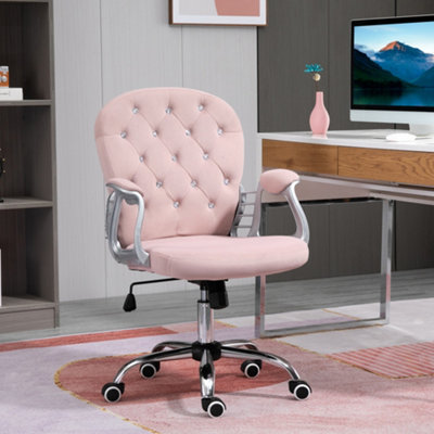 Vinsetto Office Chair Velour Diamond Tufted Padded Ergonomic 360 Swivel Pink