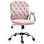 Vinsetto Office Chair Velour Diamond Tufted Padded Ergonomic 360 Swivel Pink