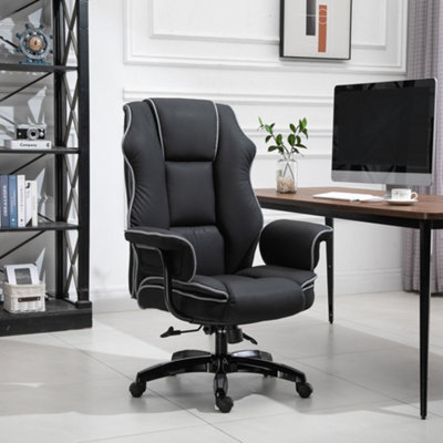 Vinsetto Piped PU Leather Office Chair, High Back Executive, Computer Desk with Armrests, Adjustable Height, Black