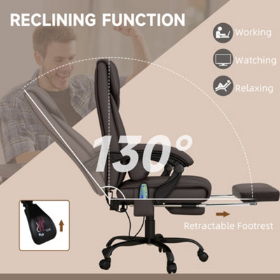 Vinsetto High Back Vibration Massage Office Chair with 6 Points, Hight  Adjustable Reclining Office Chair with Retractable Footrest and Remote,  Brown