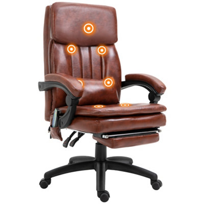 Vinsetto PU Leather Massage Office Chair w/ Adjustable Height Footrest Brown