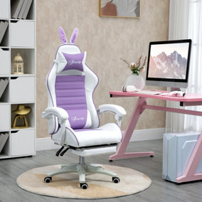 Vinsetto Racing Gaming Chair, PU Leather Computer Chair Removable Rabbit Ears, Footrest, Headrest Lumber Support, Purple
