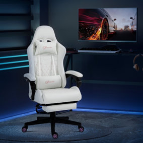 Vinsetto Racing Gaming Chair PVC Leather Gamer Recliner Home Office, White