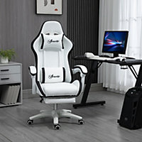 Vinsetto Racing Gaming Chair, Reclining PU Leather Computer Chair 360 Degree Swivel Seat, Footrest, White and Black
