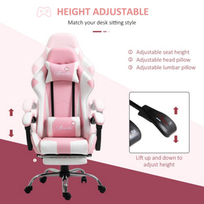 Vinsetto Racing Gaming Chair w/ Lumbar Support, Office Gamer Chair, Pink