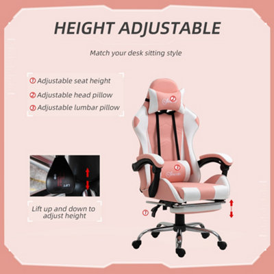 Vinsetto Racing Gaming Chair with Lumbar Support, Head Pillow, Swivel  Wheels, High Back Recliner Gamer Desk, Pink