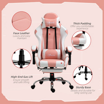 Vinsetto Racing Gaming Chair with Lumbar Support, Head Pillow, Swivel  Wheels, High Back Recliner Gamer Desk, Pink