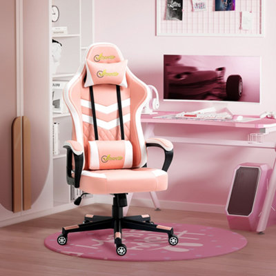 Vinsetto Racing Gaming Chair with Lumbar Support, Headrest, Swivel Wheel, PVC Leather Gamer Desk Chair for Home Office, Pink