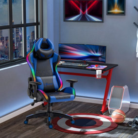 Vinsetto Racing Gaming Chair with RGB LED Light, Lumbar Support, Adjustable Height,  Swivel Gamer Desk Chair, Black Blue