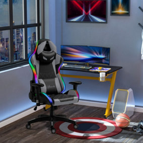 Vinsetto Racing Gaming Chair with RGB LED Light, Lumbar Support, Adjustable Height, Swivel Gamer Desk Chair, Black Grey