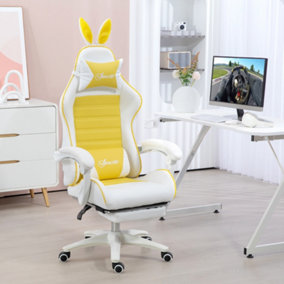 Vinsetto Racing Style Gaming Chair with Footrest Removable Rabbit Ears, Yellow