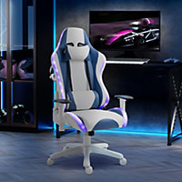 Vinsetto RGB LED Light Gaming Chair, PU Leather Thick Padding High Back Office with Removable Pillows, White Blue