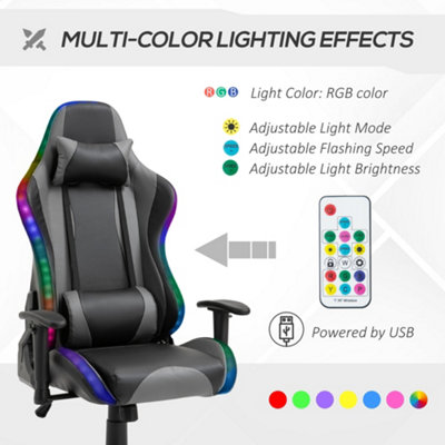 Vinsetto Gaming Chair with RGB LED Light, 3D Arm, Lumbar/Head