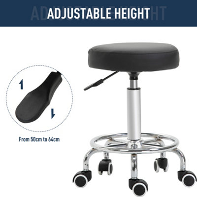 Vinsetto Round PU Leather Salon Working Beautician Stool Adjustable Height w/ Footrest Steel Frame Swivel Comfortable Barber Black