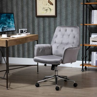 Vinsetto Velvet-Feel Fabric Office Swivel Chair Mid Back Computer Desk Chair with Adjustable Seat, Arm - Deep Grey